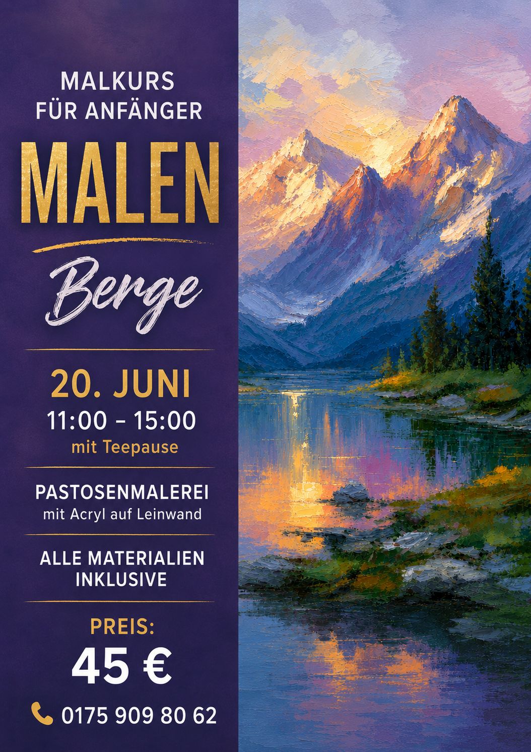 Mal-Workshop „Berge“ – Schritt für Schritt zum eigenen Kunstwerk 20. Juni 2026 🏔️🎨